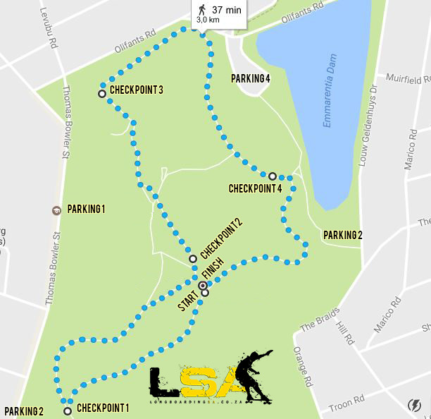 Emmarentia Poker Push Route Map Longboarding SA